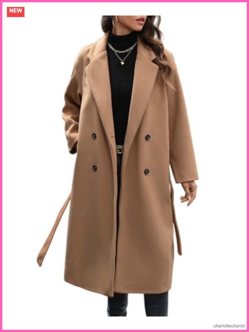 Women's Winter Double Breasted Wool Coat Oversized Notched Lapel Long Sleeve